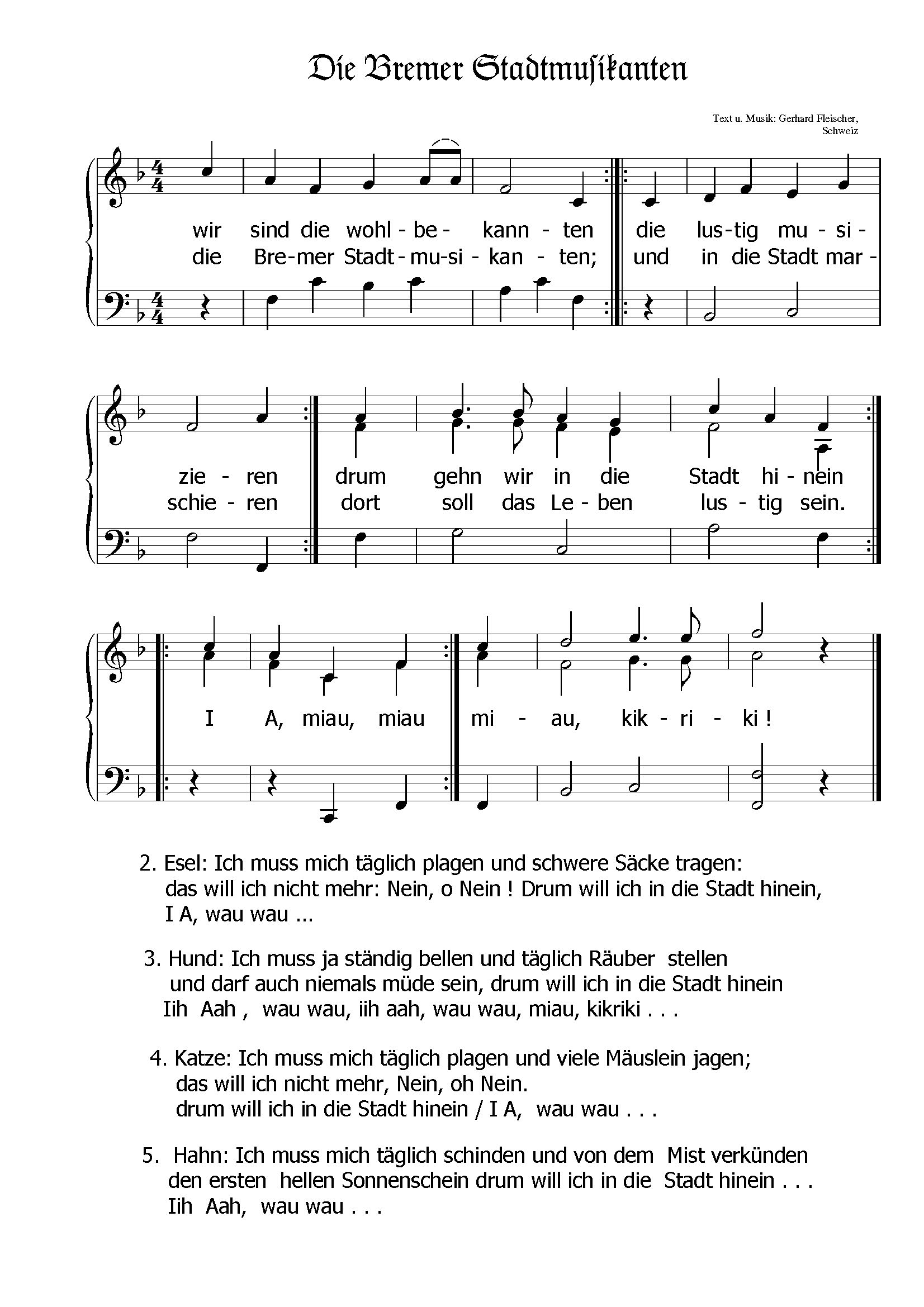 klavier lernen- Die Bremer Stadtmusikanten - Klavier